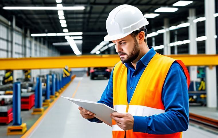 **

"A professional safety inspector, fully clothed in appropriate work attire (hard hat, safety vest), examining a well-organized German automotive factory floor, perfect anatomy, correct proportions, natural pose, safe for work, appropriate content, professional, well-lit, high quality photograph. Focus on preventative measures and risk assessment. Shows meticulous attention to detail."

**