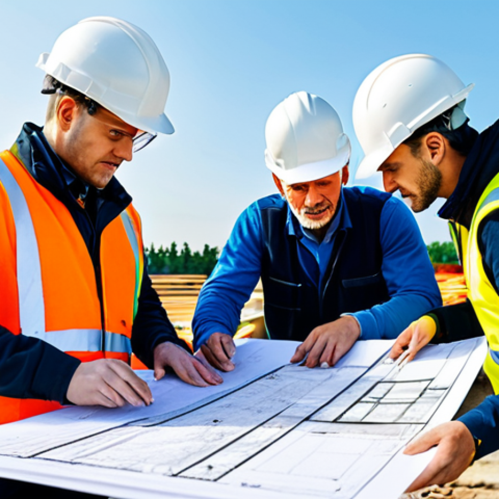 산업안전기사로서의 팀워크와 협력 사례 - **

"A diverse team of safety engineers in hard hats and high-visibility vests, reviewing blueprints...