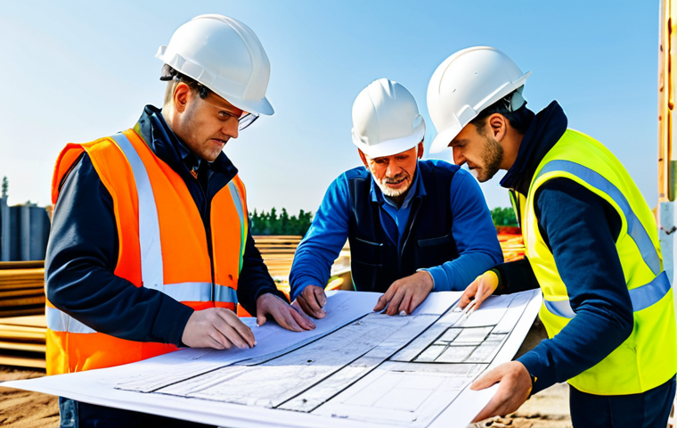 산업안전기사로서의 팀워크와 협력 사례 - **

"A diverse team of safety engineers in hard hats and high-visibility vests, reviewing blueprints...