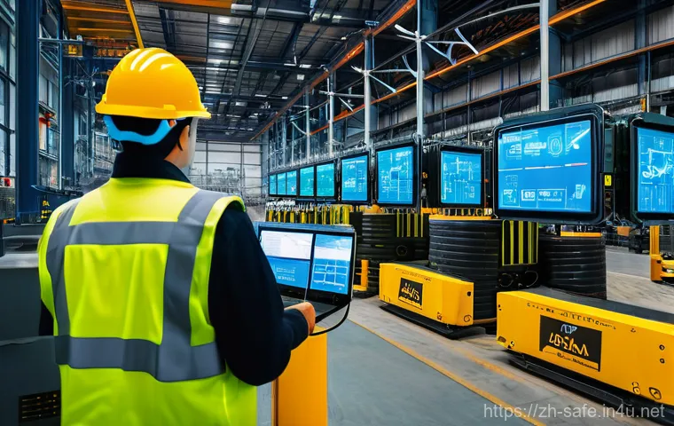 산업안전분야에서의 재해 데이터 분석 - **Prompt for an image representing a smart, AI-driven real-time safety monitoring system in an indus...