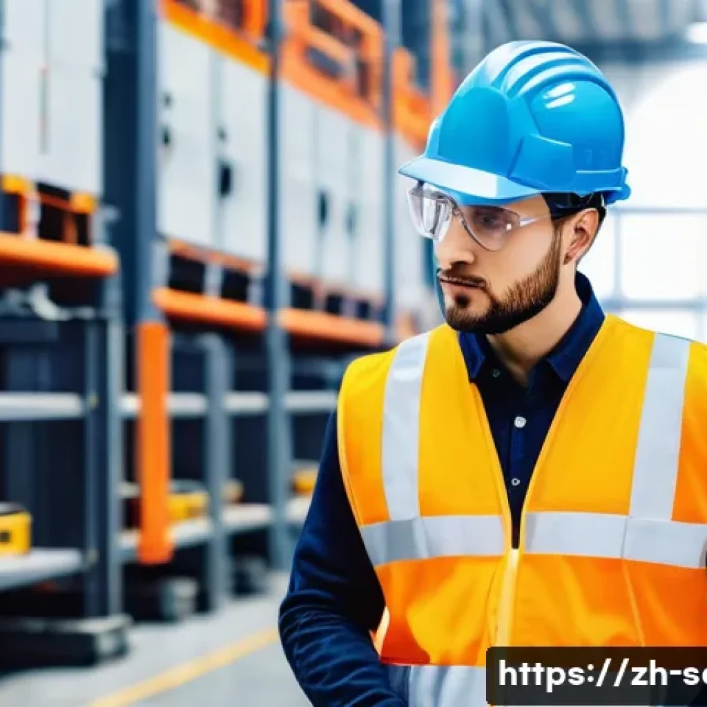 산업안전기사와 환경안전기사의 비교 - A detailed industrial safety engineer inspecting a modern factory floor with advanced machinery and ...