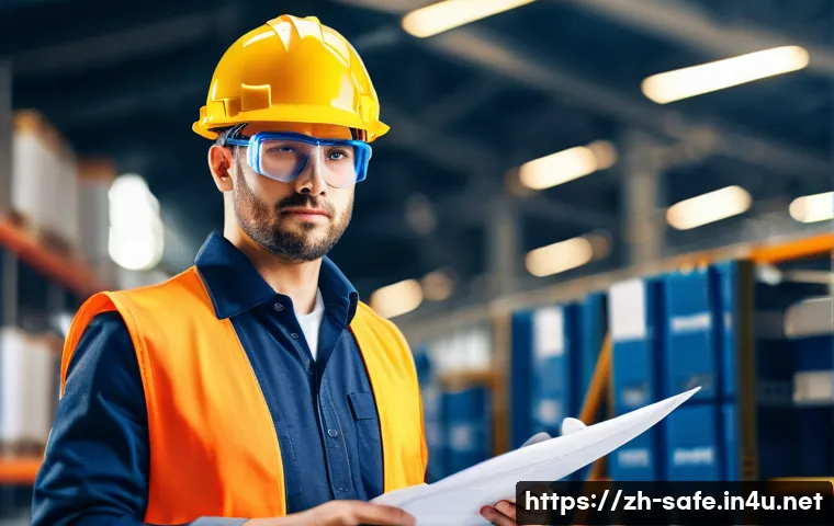 산업안전분야 자격증 취득 후 승진 사례 - A confident industrial safety engineer in a modern factory setting, wearing professional work attire...