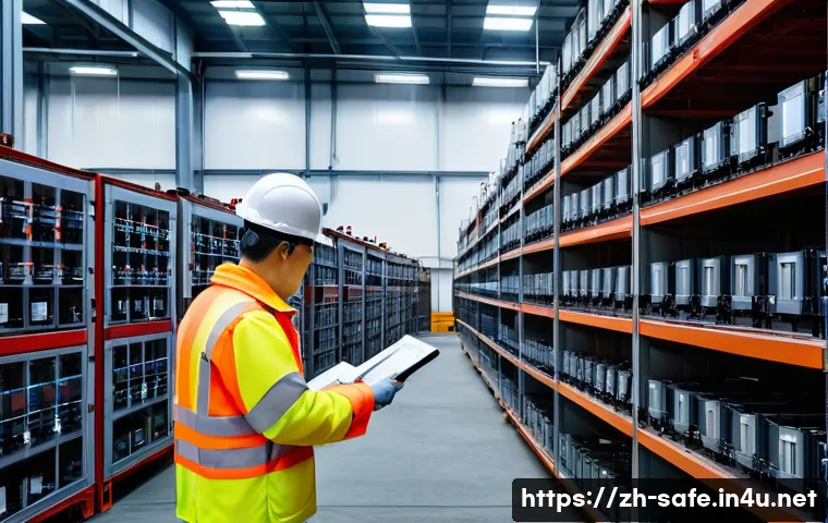 산업안전기사와 화재위험 평가 사례 - A detailed industrial safety inspection scene inside a large factory workshop, featuring engineers w...