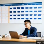 산업안전기사 시험 필수 과목별 학습법 - A modern study environment featuring a young Chinese adult diligently following a well-structured st...
